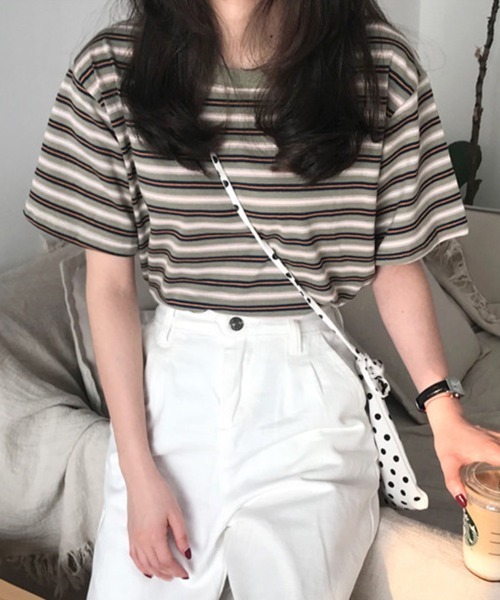 SallyLunn（サリーラン）の「マルチボーダーＴシャツ（Tシャツ/カットソー・レディース・ブラウン/レッド/グリーン・MEDIUM/LARGE）」の11枚目の写真
