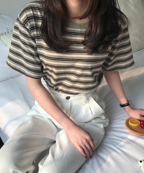 SallyLunn（サリーラン）の「マルチボーダーＴシャツ（Tシャツ/カットソー・レディース・ブラウン/レッド/グリーン・MEDIUM/LARGE）」の12枚目の写真