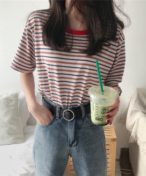 SallyLunn（サリーラン）の「マルチボーダーＴシャツ（Tシャツ/カットソー・レディース・ブラウン/レッド/グリーン・MEDIUM/LARGE）」の13枚目の写真