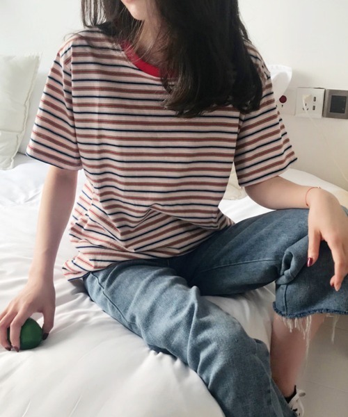 SallyLunn（サリーラン）の「マルチボーダーＴシャツ（Tシャツ/カットソー・レディース・ブラウン/レッド/グリーン・MEDIUM/LARGE）」の14枚目の写真
