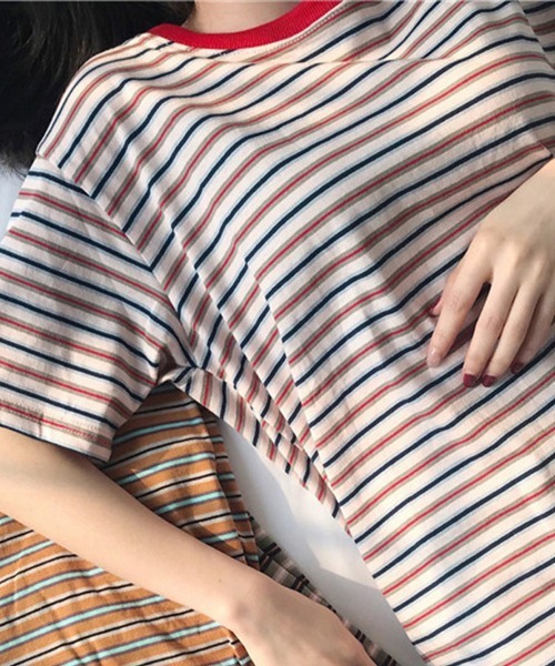 SallyLunn（サリーラン）の「マルチボーダーＴシャツ（Tシャツ/カットソー・レディース・ブラウン/レッド/グリーン・MEDIUM/LARGE）」の15枚目の写真