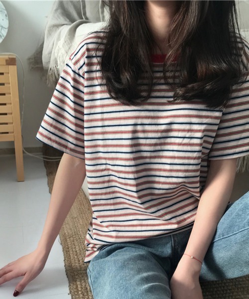 SallyLunn（サリーラン）の「マルチボーダーＴシャツ（Tシャツ/カットソー・レディース・ブラウン/レッド/グリーン・MEDIUM/LARGE）」の16枚目の写真