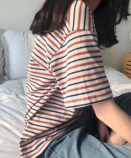 SallyLunn（サリーラン）の「マルチボーダーＴシャツ（Tシャツ/カットソー・レディース・ブラウン/レッド/グリーン・MEDIUM/LARGE）」の17枚目の写真