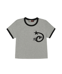 スタープリケクロップリンガーTシャツウィメンズフィットグレー