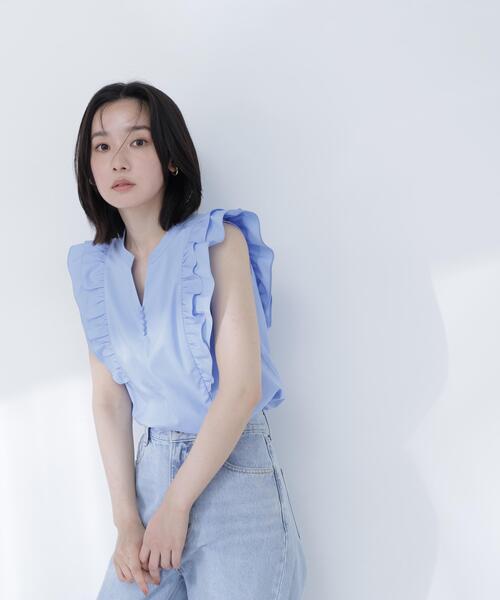 NATURAL BEAUTY BASIC(ナチュラルビューティーベーシック)の「ラッフルフレンチスリーブブラウス(シャツ/ブラウス・レディース・イエロー/ネイビー/ブルー・フリ-)」の13枚目の写真