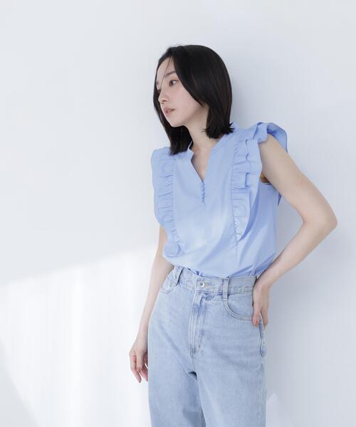 NATURAL BEAUTY BASIC(ナチュラルビューティーベーシック)の「ラッフルフレンチスリーブブラウス(シャツ/ブラウス・レディース・イエロー/ネイビー/ブルー・フリ-)」の15枚目の写真
