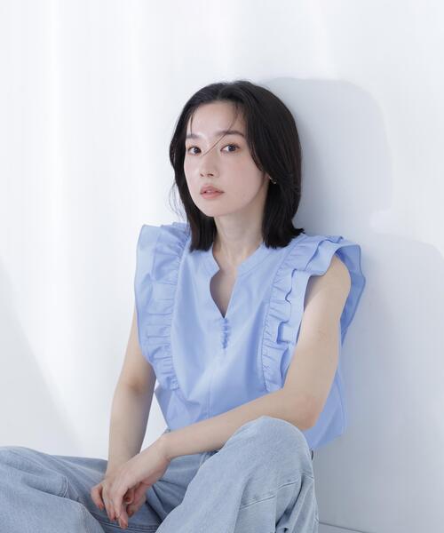 NATURAL BEAUTY BASIC(ナチュラルビューティーベーシック)の「ラッフルフレンチスリーブブラウス(シャツ/ブラウス・レディース・イエロー/ネイビー/ブルー・フリ-)」の19枚目の写真