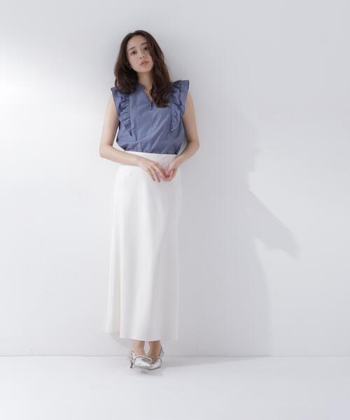 NATURAL BEAUTY BASIC(ナチュラルビューティーベーシック)の「ラッフルフレンチスリーブブラウス(シャツ/ブラウス・レディース・イエロー/ネイビー/ブルー・フリ-)」の8枚目の写真