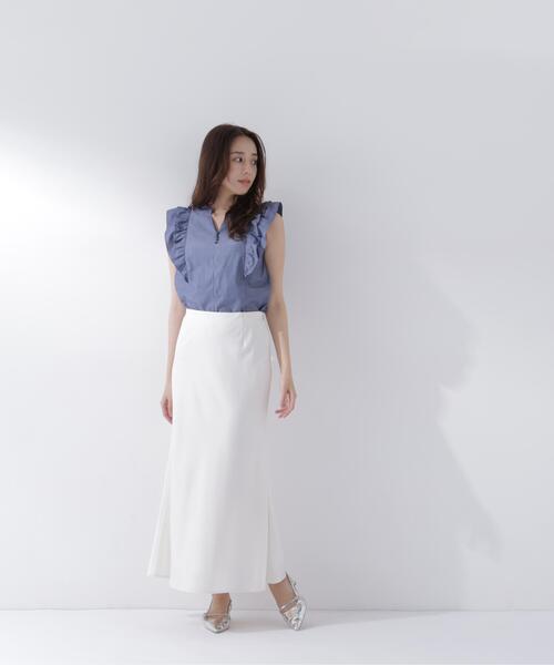 NATURAL BEAUTY BASIC(ナチュラルビューティーベーシック)の「ラッフルフレンチスリーブブラウス(シャツ/ブラウス・レディース・イエロー/ネイビー/ブルー・フリ-)」の12枚目の写真