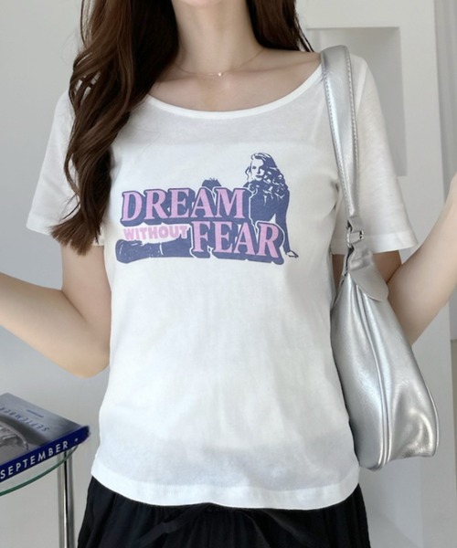 Ada.(エイダ)の「ヴィンテージライクグラフィック 半袖 コンパクト Tシャツ(Tシャツ/カットソー・レディース・ブラック/オフホワイト/チャコール/ネイビー・FREE)」の2枚目の写真