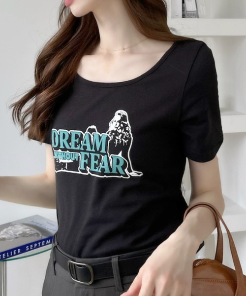 Ada.(エイダ)の「ヴィンテージライクグラフィック 半袖 コンパクト Tシャツ(Tシャツ/カットソー・レディース・ブラック/オフホワイト/チャコール/ネイビー・FREE)」の3枚目の写真