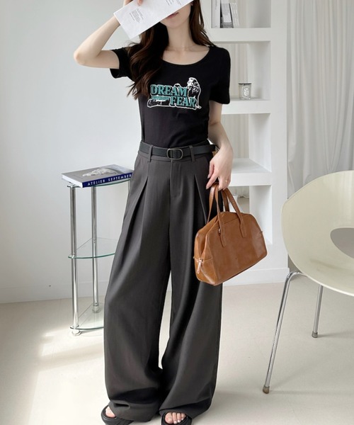 Ada.(エイダ)の「ヴィンテージライクグラフィック 半袖 コンパクト Tシャツ(Tシャツ/カットソー・レディース・ブラック/オフホワイト/チャコール/ネイビー・FREE)」の13枚目の写真
