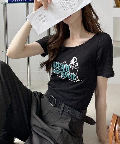 Ada.(エイダ)の「ヴィンテージライクグラフィック 半袖 コンパクト Tシャツ(Tシャツ/カットソー・レディース・ブラック/オフホワイト/チャコール/ネイビー・FREE)」の12枚目の写真