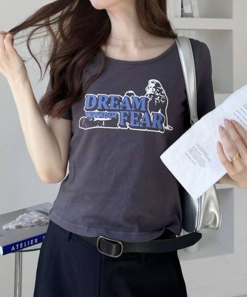 Ada.(エイダ)の「ヴィンテージライクグラフィック 半袖 コンパクト Tシャツ(Tシャツ/カットソー・レディース・ブラック/オフホワイト/チャコール/ネイビー・FREE)」の18枚目の写真
