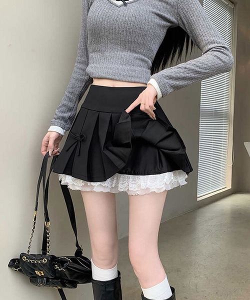 c.u.l(シーユーエル)の「フリル リボン インナーパンツ付き プリーツミニスカート culw920(スカート・レディース・ライトグレー/ブラック/ダークグレー・M/S)」の6枚目の写真