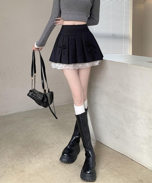 c.u.l(シーユーエル)の「フリル リボン インナーパンツ付き プリーツミニスカート culw920(スカート・レディース・ライトグレー/ブラック/ダークグレー・M/S)」の7枚目の写真