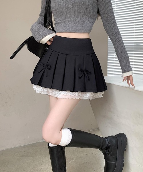 c.u.l(シーユーエル)の「フリル リボン インナーパンツ付き プリーツミニスカート culw920(スカート・レディース・ライトグレー/ブラック/ダークグレー・M/S)」の8枚目の写真