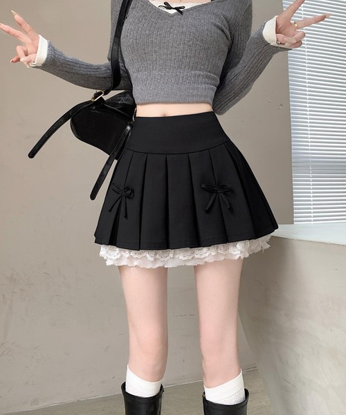 c.u.l(シーユーエル)の「フリル リボン インナーパンツ付き プリーツミニスカート culw920(スカート・レディース・ライトグレー/ブラック/ダークグレー・M/S)」の9枚目の写真