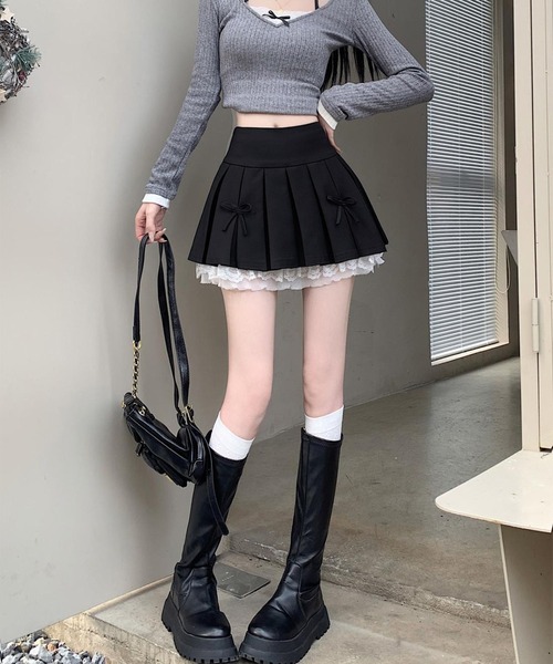 c.u.l(シーユーエル)の「フリル リボン インナーパンツ付き プリーツミニスカート culw920(スカート・レディース・ライトグレー/ブラック/ダークグレー・M/S)」の12枚目の写真