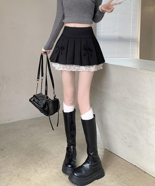 c.u.l(シーユーエル)の「フリル リボン インナーパンツ付き プリーツミニスカート culw920(スカート・レディース・ライトグレー/ブラック/ダークグレー・M/S)」の15枚目の写真
