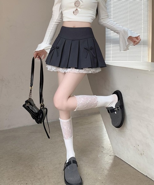 c.u.l(シーユーエル)の「フリル リボン インナーパンツ付き プリーツミニスカート culw920(スカート・レディース・ライトグレー/ブラック/ダークグレー・M/S)」の19枚目の写真