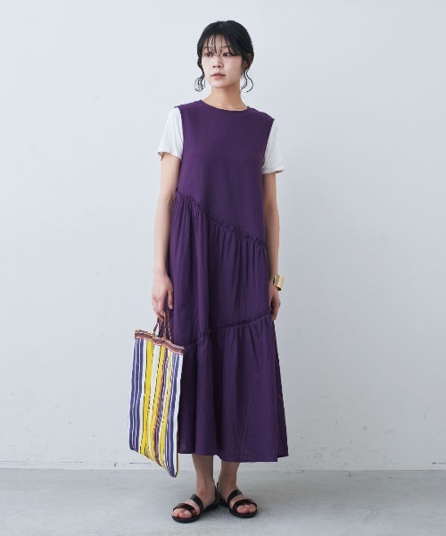 mensha!(メンシャ)の「mensha! ガーゼでドレスアップ! フリルノースリーブワンピース(ワンピース・レディース・ブルー/レッド/パープル・L/M/MP/LL/3L)」の1枚目の写真