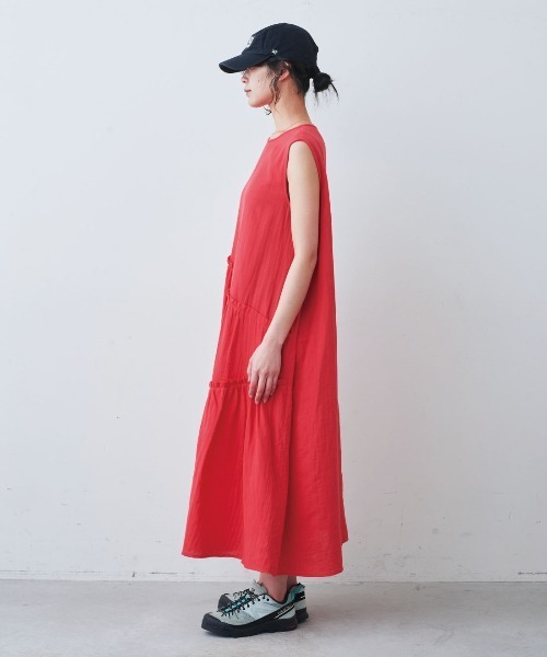 mensha!(メンシャ)の「mensha! ガーゼでドレスアップ! フリルノースリーブワンピース(ワンピース・レディース・ブルー/レッド/パープル・L/M/MP/LL/3L)」の5枚目の写真