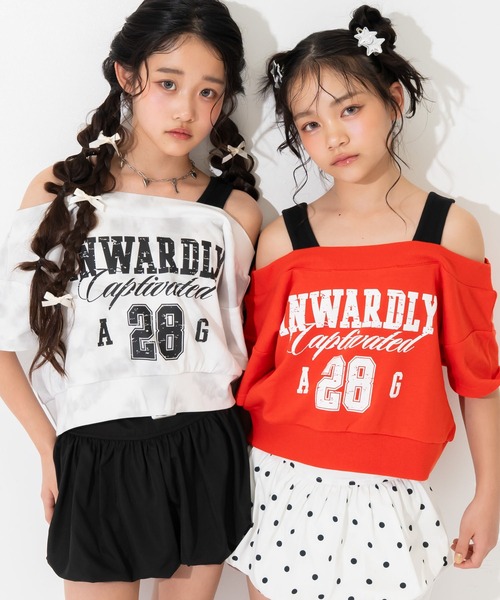 ANAP GiRL(アナップガール)の「カスレロゴ オフショル クロップド トップス Tシャツ(Tシャツ/カットソー・キッズ・ブラック/ライトグレー/レッド・XS/S/M)」の5枚目の写真