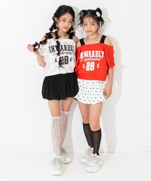 ANAP GiRL(アナップガール)の「カスレロゴ オフショル クロップド トップス Tシャツ(Tシャツ/カットソー・キッズ・ブラック/ライトグレー/レッド・XS/S/M)」の8枚目の写真