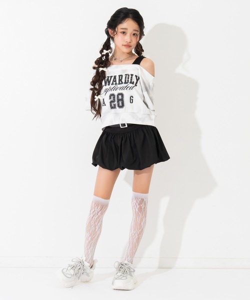 ANAP GiRL(アナップガール)の「カスレロゴ オフショル クロップド トップス Tシャツ(Tシャツ/カットソー・キッズ・ブラック/ライトグレー/レッド・XS/S/M)」の17枚目の写真