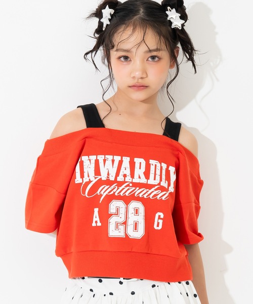 ANAP GiRL(アナップガール)の「カスレロゴ オフショル クロップド トップス Tシャツ(Tシャツ/カットソー・キッズ・ブラック/ライトグレー/レッド・XS/S/M)」の19枚目の写真