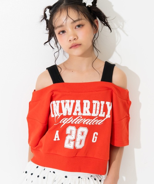 ANAP GiRL(アナップガール)の「カスレロゴ オフショル クロップド トップス Tシャツ(Tシャツ/カットソー・キッズ・ブラック/ライトグレー/レッド・XS/S/M)」の20枚目の写真
