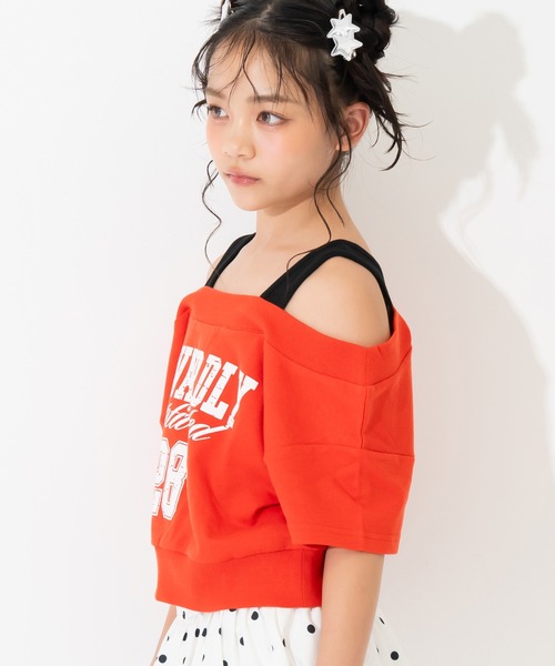 ANAP GiRL(アナップガール)の「カスレロゴ オフショル クロップド トップス Tシャツ(Tシャツ/カットソー・キッズ・ブラック/ライトグレー/レッド・XS/S/M)」の21枚目の写真