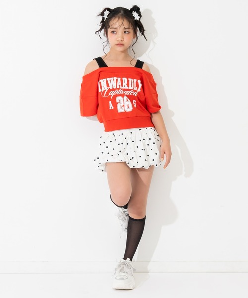 ANAP GiRL(アナップガール)の「カスレロゴ オフショル クロップド トップス Tシャツ(Tシャツ/カットソー・キッズ・ブラック/ライトグレー/レッド・XS/S/M)」の22枚目の写真