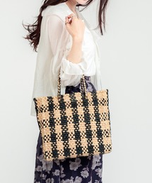 The Bagmati | 【The Bagmati/ザバグマティ】かごバッグ　ラフィア チェック柄 ハンドバッグ　A4サイズ(かごバッグ)