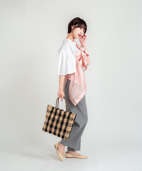 The Bagmati(ザバグマティ)の「【The Bagmati/ザバグマティ】かごバッグ ラフィア チェック柄 ハンドバッグ A4サイズ(かごバッグ・レディース・ナチュラル・FREE)」の5枚目の写真