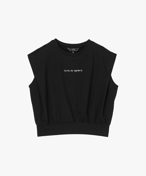 To b. by agnes b.（トゥービーバイアニエスベー）の「ロゴ コットン フレンチスリーブ トップス（Tシャツ/カットソー・レディース・ブラック・38）」の2枚目の写真