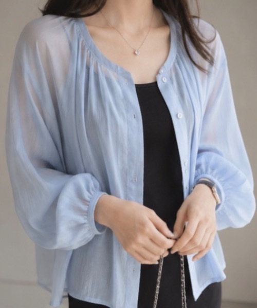 Teem Store(チームストア)の「クルーネックシアーシャツカーディガン(シャツ/ブラウス・レディース・ホワイト/パープル/イエロー/サックスブルー・F)」の22枚目の写真