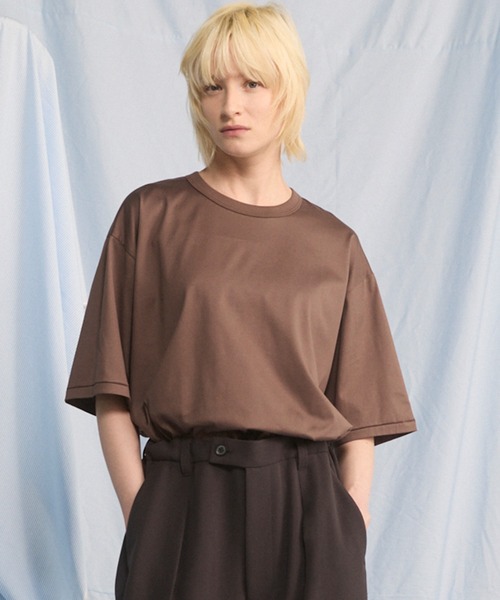 MAISON SPECIAL(メゾンスペシャル)の「《UNISEX》Suvin GIZA Cotton Regular-Over Short-sleeved T-shirt/スヴィンギザコットンレギュラーオーバーショートスリーブTシャツ【MAISON SPECIAL/メゾンスペシャル】(Tシャツ/カットソー・メンズ・ライトブルー/ブラック/ピンク/ホワイト/モカ・2/1/0)」の3枚目の写真