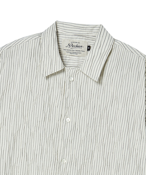 Beyond Closet（-）の「[COLLECTION LINE] エアリー ハンドメイド ストライプ オープンカラー 半袖シャツ アイボリー（Tシャツ/カットソー・メンズ・その他・MEDIUM/LARGE）」の5枚目の写真