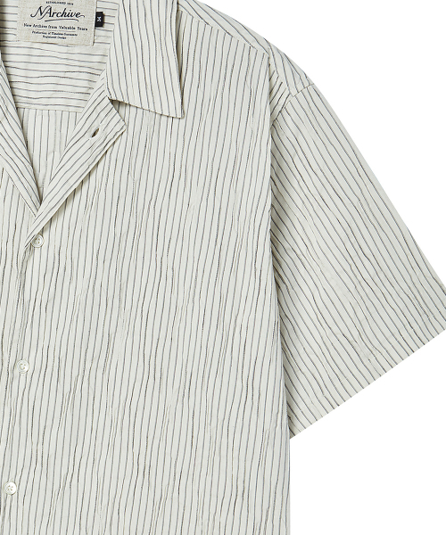Beyond Closet（-）の「[COLLECTION LINE] エアリー ハンドメイド ストライプ オープンカラー 半袖シャツ アイボリー（Tシャツ/カットソー・メンズ・その他・MEDIUM/LARGE）」の7枚目の写真