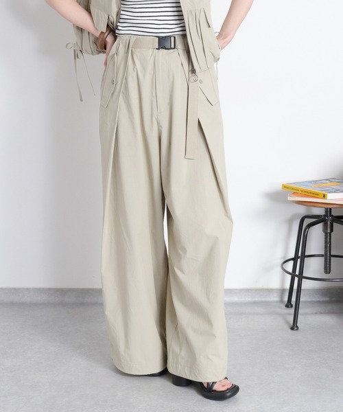 セール】〈セットアップ対応〉ソフトコットンタックワイドパンツ