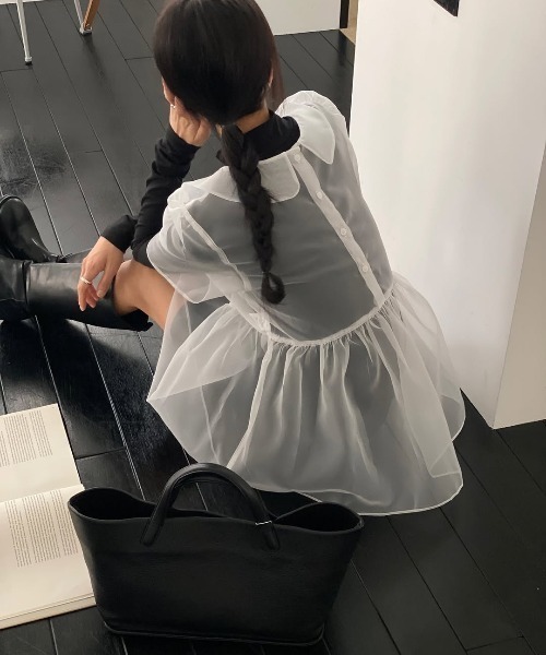 FAVORITO（ファヴォリート）の「シースルーアウター（シャツ/ブラウス・レディース・ブラック/ピンク/ホワイト・F）」の6枚目の写真