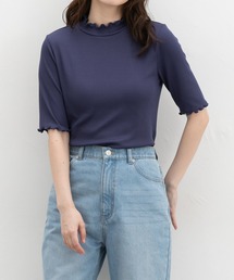 【ハニさら・接触冷感・UVカット・遮熱】5分袖メローハイネックT