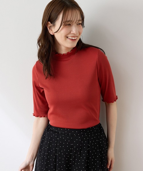 CINEMA CLUB(シネマクラブ)の「【ハニさら・接触冷感・UVカット・遮熱】5分袖メローハイネックT(Tシャツ/カットソー・レディース・レッド/ダークブルー/ブラック/グレイッシュベージュ/ダークブラウン・L/LL/M/S)」の5枚目の写真