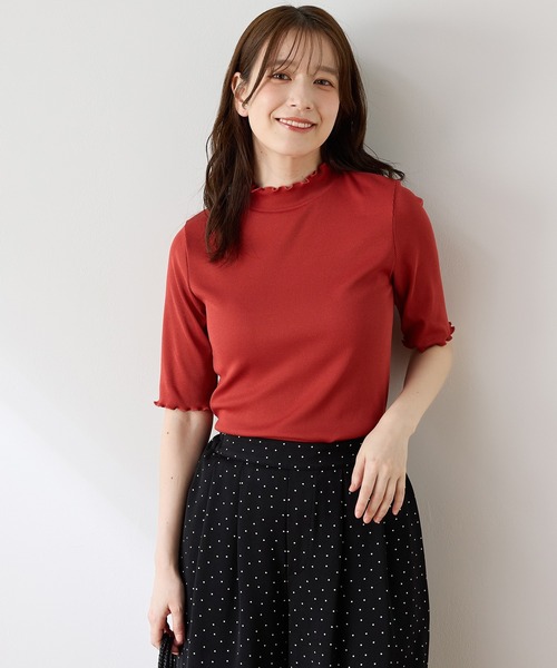CINEMA CLUB(シネマクラブ)の「【ハニさら・接触冷感・UVカット・遮熱】5分袖メローハイネックT(Tシャツ/カットソー・レディース・レッド/ダークブルー/ブラック/グレイッシュベージュ/ダークブラウン・L/LL/M/S)」の16枚目の写真