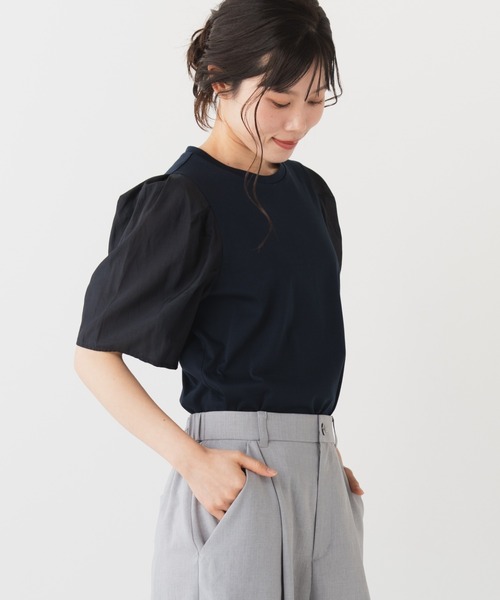 Nunc.(ヌンク)の「パフスリーブシアー切替プルオーバー(Tシャツ/カットソー・レディース・ネイビー/ラベンダー/オフホワイト・FREE)」の3枚目の写真