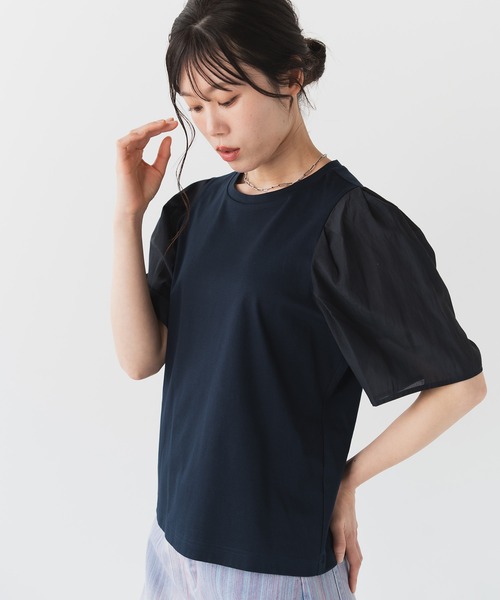 Nunc.(ヌンク)の「パフスリーブシアー切替プルオーバー(Tシャツ/カットソー・レディース・ネイビー/ラベンダー/オフホワイト・FREE)」の8枚目の写真