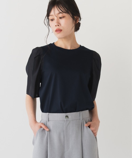 Nunc.(ヌンク)の「パフスリーブシアー切替プルオーバー(Tシャツ/カットソー・レディース・ネイビー/ラベンダー/オフホワイト・FREE)」の4枚目の写真