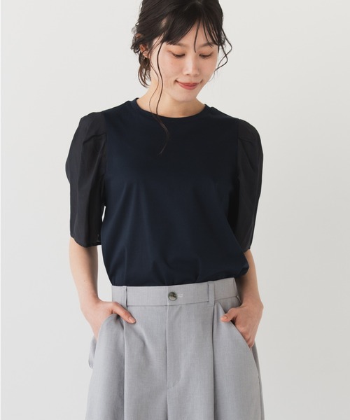 Nunc.(ヌンク)の「パフスリーブシアー切替プルオーバー(Tシャツ/カットソー・レディース・ネイビー/ラベンダー/オフホワイト・FREE)」の5枚目の写真